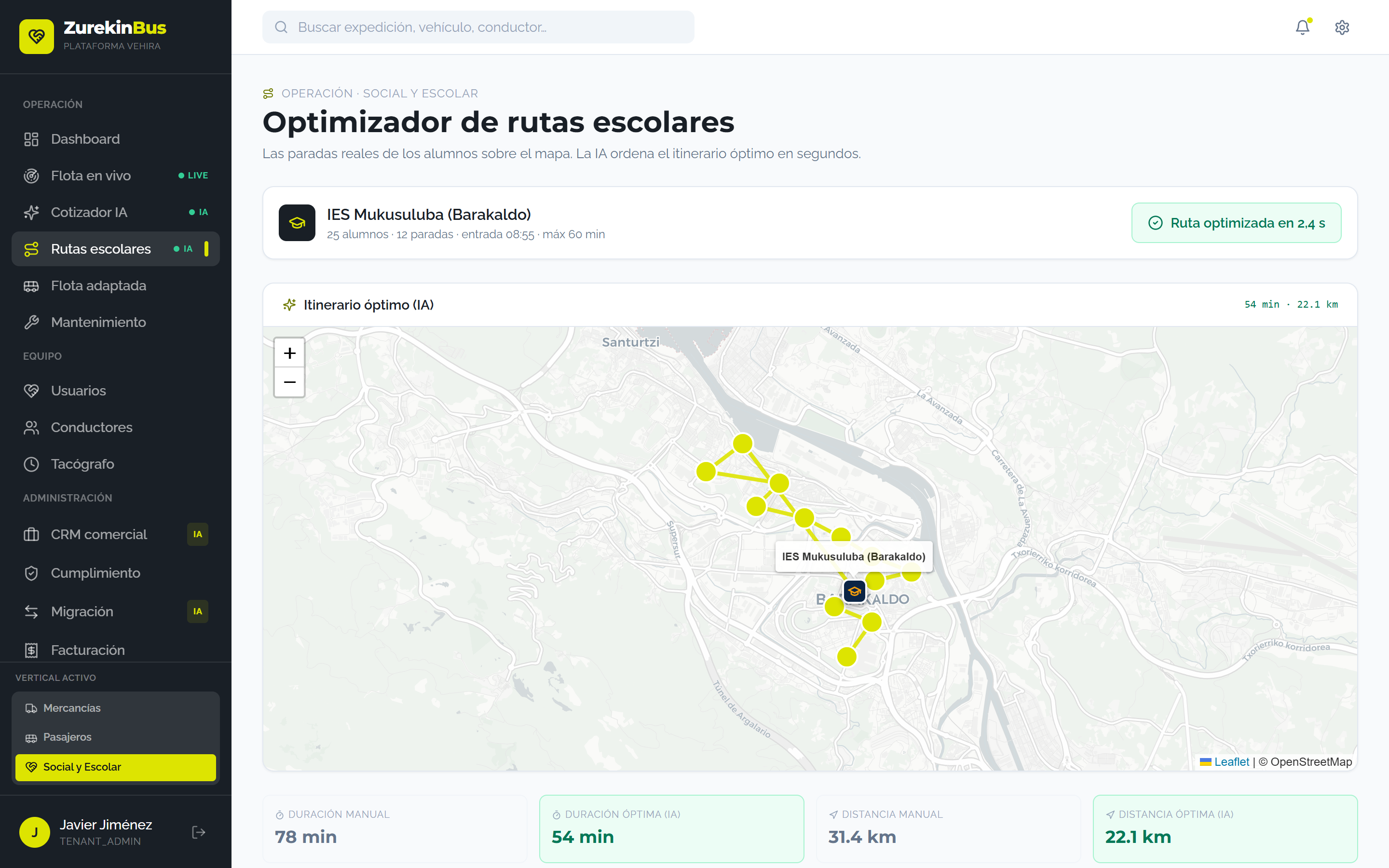 Optimizador de rutas con IA sobre mapa real